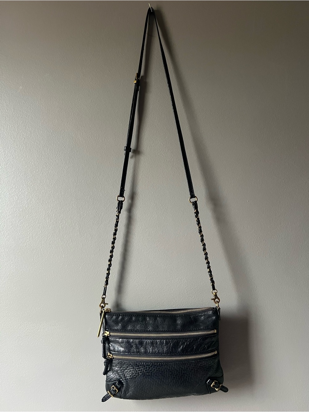 Black Woven Leather Crossbody Bag - Elliott Lucca